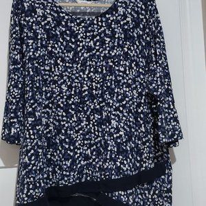 Navy, white and light blue top.